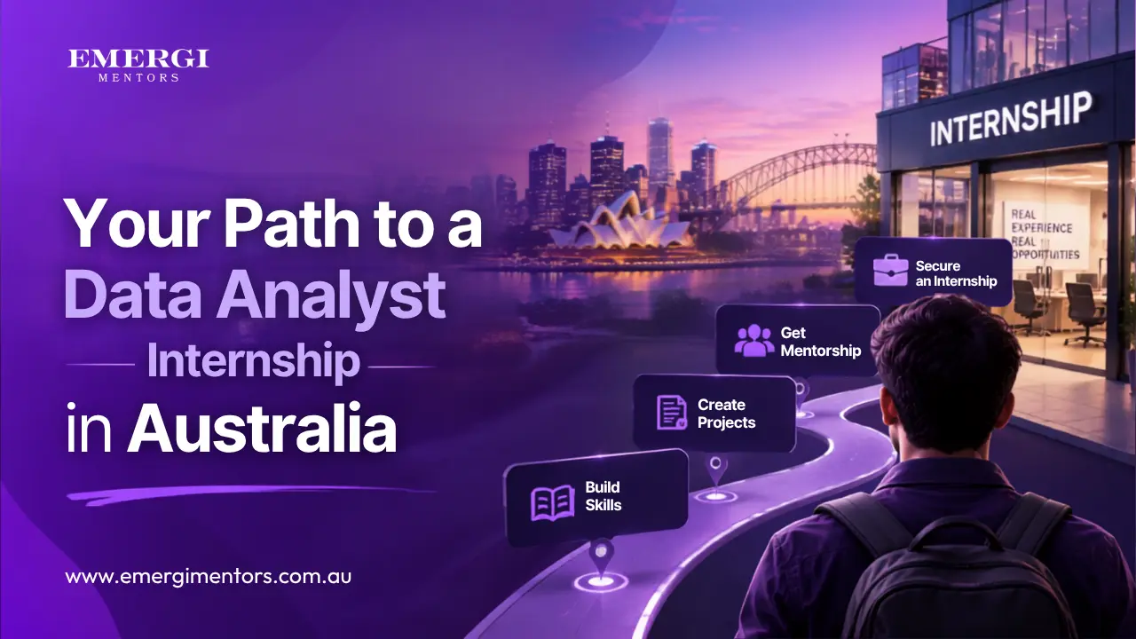 Data analyst intern in Australia reviewing a Power BI dashboard during an internship